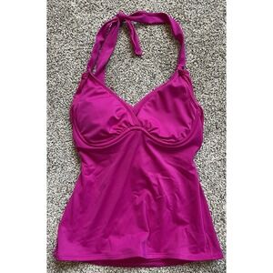 Athleta‎ Womens Faux Wrap Tankini Top Pink Stretch Halter Neck Tie 34 B C Cup